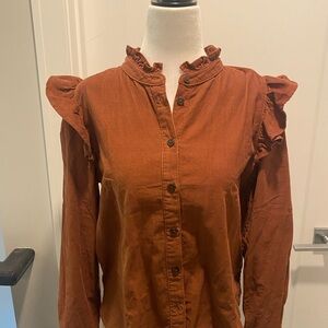 GAP Rust Ruffle-Shoulder Button-Down Shirt